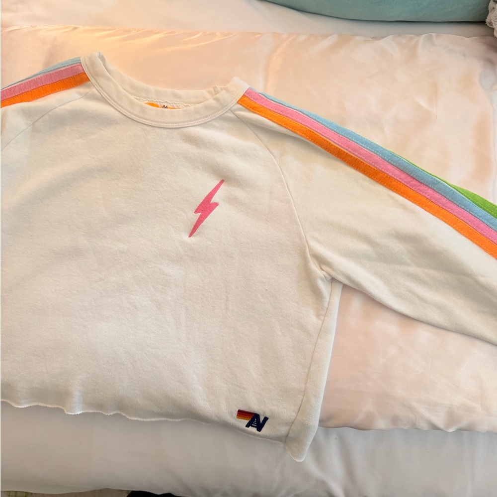 Aviator Nation White Sweat Set with Rainbow Side Stripes - Picture 2 of 6